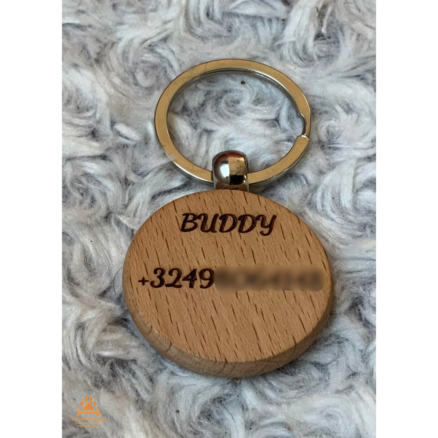 🌿 Houten hondenpenning met naam & telefoonnummer – stijlvol én duurzaam